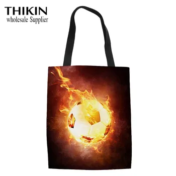 

THIKIN Flame Football Pattern Canvas Bags for Women Top-Handle Bag Teenage Girls Shopping Bags Ladies Linen Totes Bolsa Feminina
