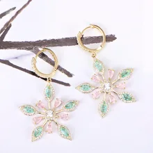  Cute Korean Earrings S925 Sterling Silver Color Bling ZIrcon Stone Flower Drop Earrings for Women Fashion Jewelry 