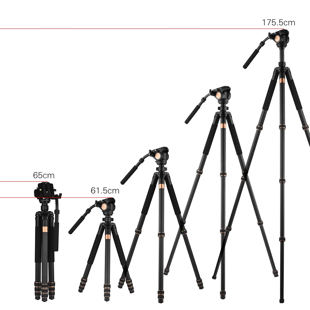 Andoer Professional Carbon Fiber 69inch Video Camera Tripod with Fluid Drag Head for Canon Nikon Sony DSLR