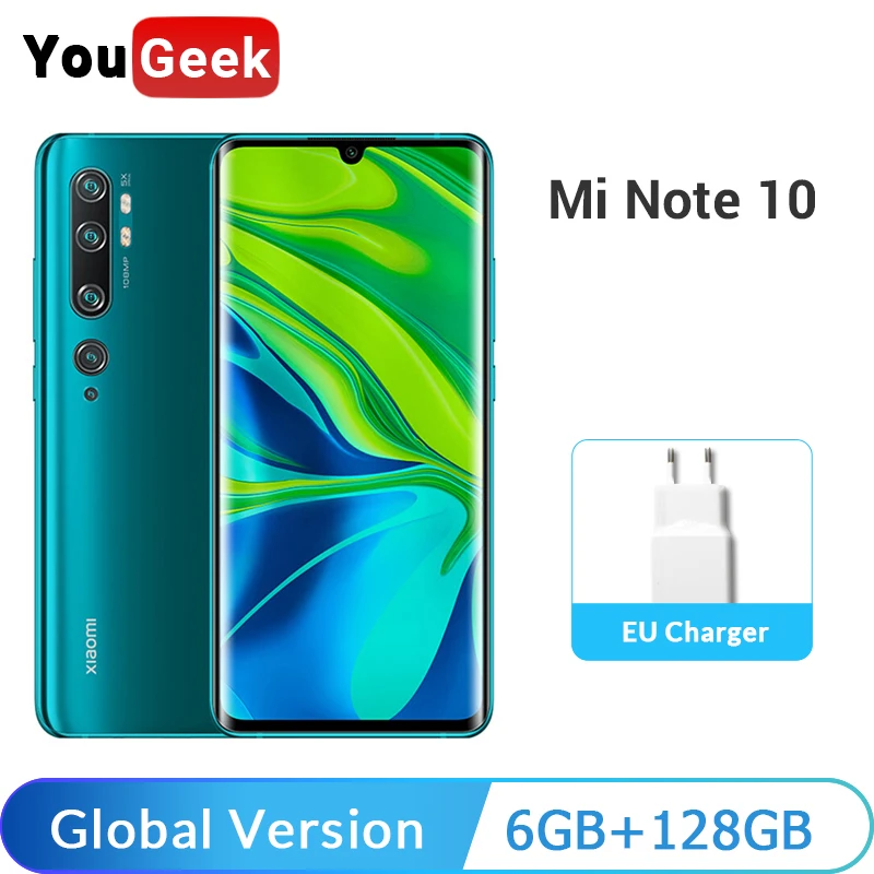 Глобальная версия Xiaomi Mi Note 10, 6 ГБ, 128 ГБ, 5260 МП, камера Penta, смартфон, Восьмиядерный процессор Snapdragon730G, 10x оптический зум, мА/ч