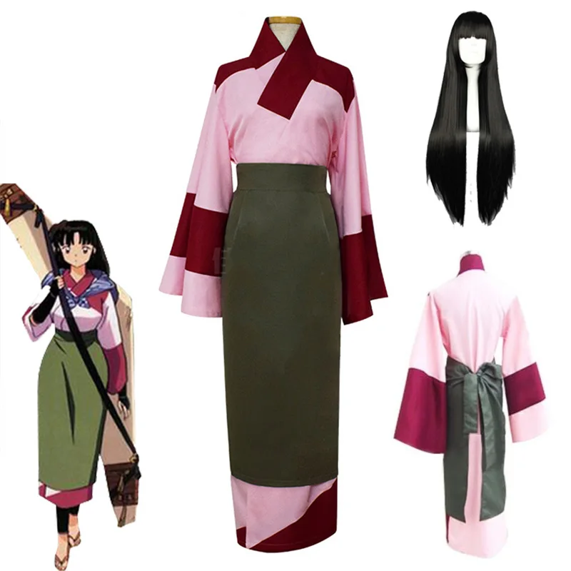 Кимоно для косплея аниме Inuyasha Sango японское кимоно женщин и девушек с париком |