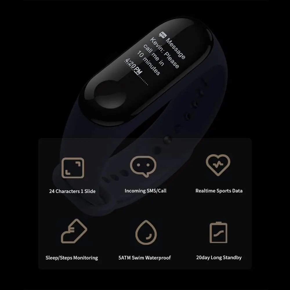 Xiaomi Mi Band 3 умный Браслет OLED экран Смарт-Браслет фитнес-трекер спортивный водонепроницаемый мониторинг сердечного ритма