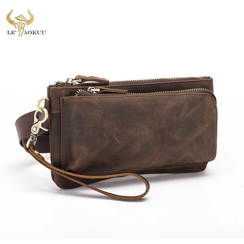 Hot Sale Crazy Horse Leather Male Small Hip Bum Cigarette Bag Design Travel 7&quot Phone Case Fanny Waist Belt Men 2019 | Багаж и сумки