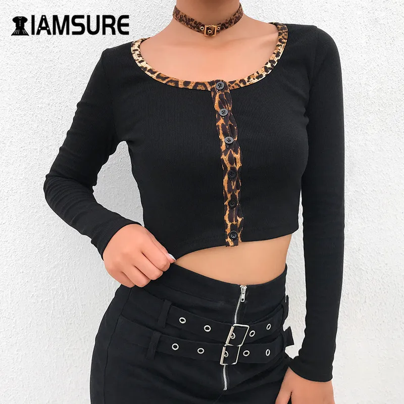 

IAMSURE T-Shirts Female Black Modis Long Slive O-Neck Harajuku Knitting Autumn Casual Korean Style Tops For Women Festival 2020