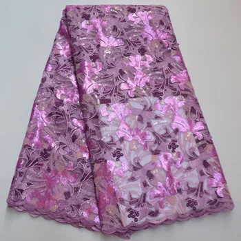 

African Sequins Tulle Lace Fabric 2020 Nigerian French Net Lace with Organza Embroidery Guipure Lace Fabric for Dress GV5-8