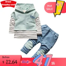 TELOTUNY/Одежда для маленьких мальчиков и девочек полосатая футболка с капюшоном Топ+ штаны, комплект одежды для маленьких девочек, 1005
