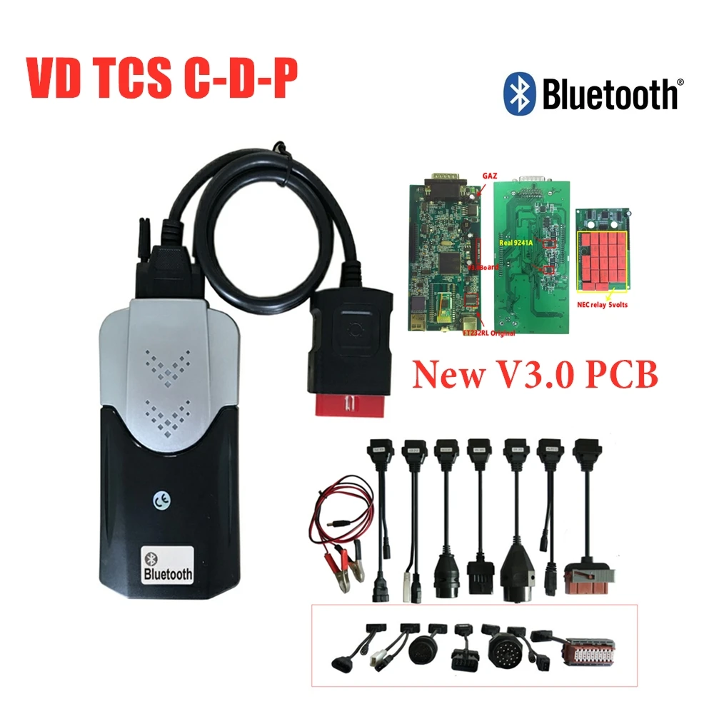 Дизайн! R0/,3 keygen vci vd tcs c-d-p с Bluetooth лучший 3,0 PCB obd obd2 Автомобильный сканер грузовиков+ 8 автомобильных кабелей - Цвет: with bluetooth