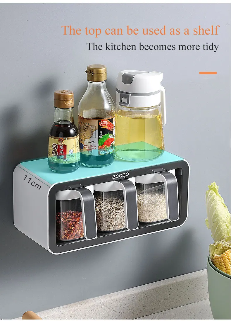 Ecoco Wall Mount Spice Rack Sugar Bowl Salt Shaker Seasoning Container Spice Boxes description image 13