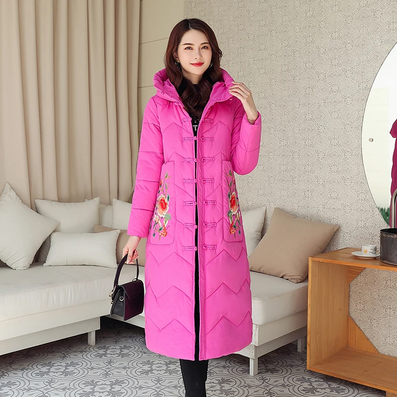 Китайский стиль тонкий плюс размер 3XL Вышивка женские зимние куртки пальто Новая модная женская зимняя теплая куртка парки