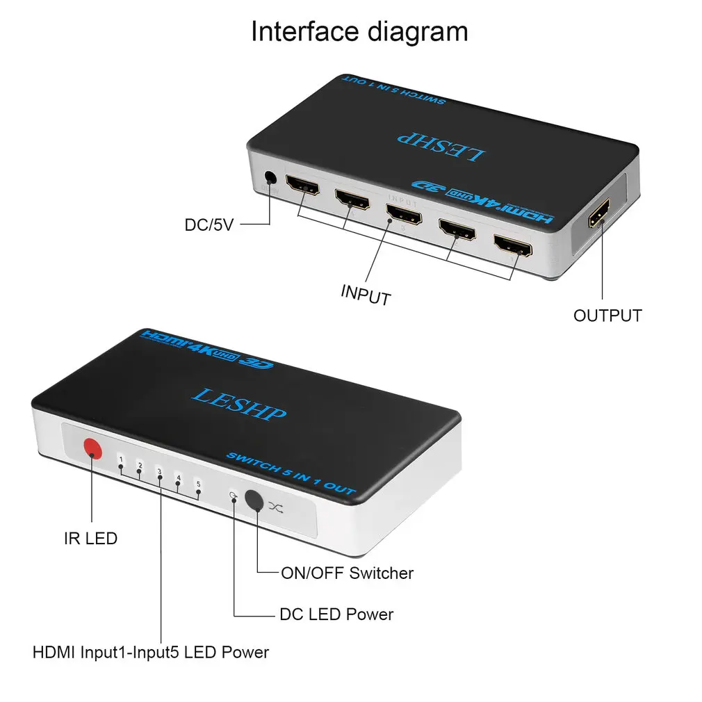 Переключатель 5 в 1 выход 5 портов HDMI переключатель Ultra HD 4K x 2K Поддержка 3D для игр просмотра фильмов низкое энергопотребление
