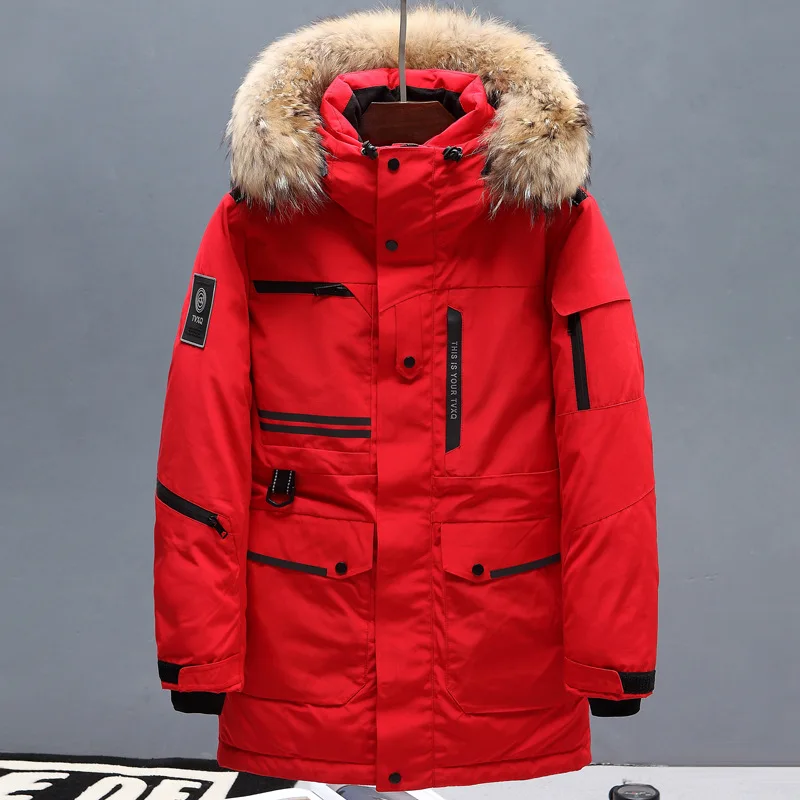 Высококачественная Мужская куртка на 90% белом утином пуху, зимняя ветрозащитная и Теплая мужская куртка с воротником из меха енота, мужские зимние парки