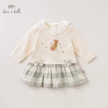 

DBZ11677 dave bella autumn baby girl's princess cartoon bow plaid dress children fashion party dress kids infant lolita clothes