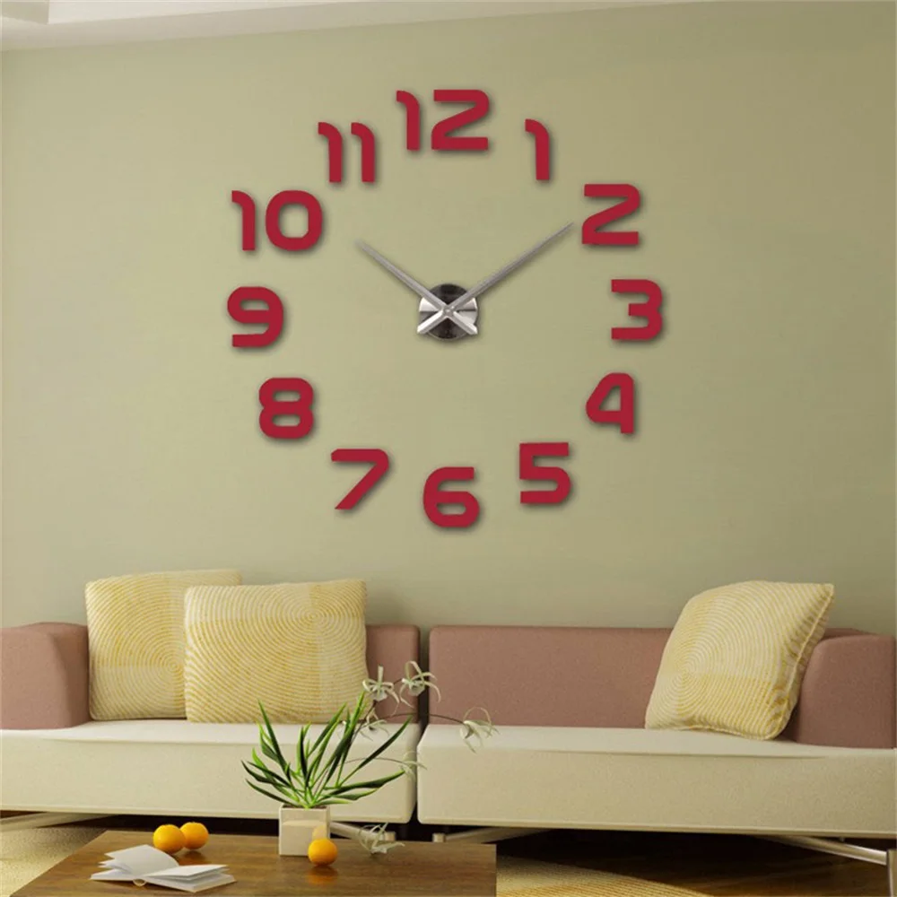 Акриловые большие настенные часы современный дизайн бесшумные большие 3D DIY самоклеящиеся декоративные настенные часы Наклейка для гостиной домашний декор - Цвет: Red