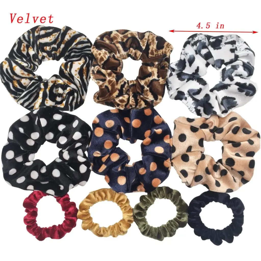 PJ012-10PCS 10 шт./партия мягкий шифон бархат резинка для волос хвостик цветочный сцепление петля держатель эластичные волосы группа связей аксессуары leopard - Цвет: PJ012-10PCS