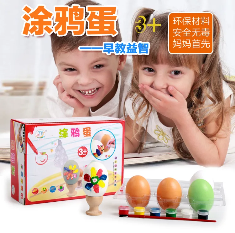 Wooden Model at Will Graffiti Painted Egg Wood Children'S Educational Toy DIY Coloured Drawing Coated Play House Egg