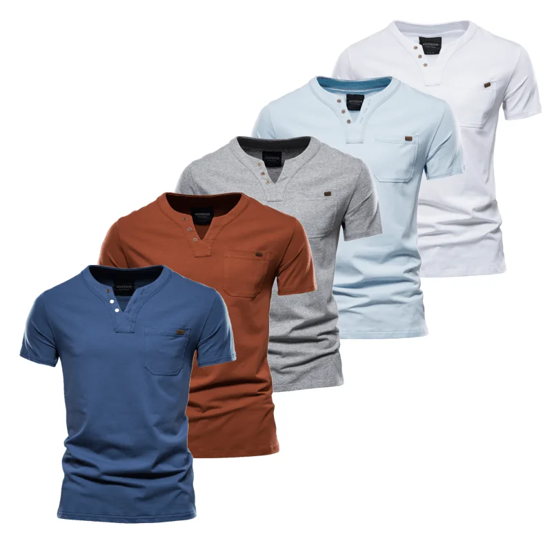PROD 1005002802777025 AIOPESON 5 Pcs V-neck T Shirt Men Casual Solid
Color High Quality Cotton T-shirt Men New Summer Fashion Streetwear T
Shirts Mens