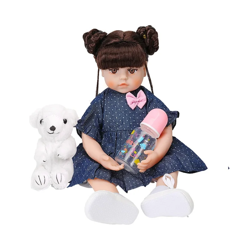 48 см Кукла реборн голубая звезда платье в горошек силиконовая кукла высокое