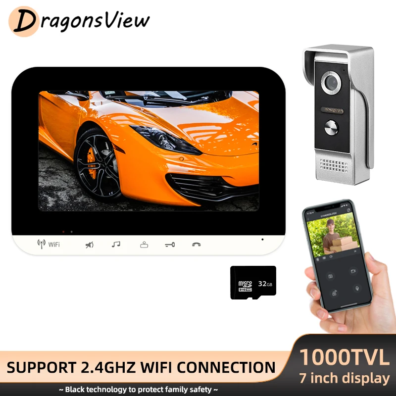 Видеодомофон DragonsView 7 дюймов с Wi-Fi для дома беспроводной дверной звонок 1000TVL