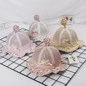 

baby boy and girl hat bow stripe breathable mesh cap summer new children's princess hat models baby fisherman sun hat beanies