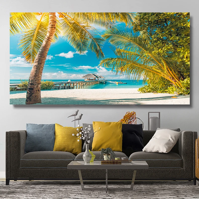 TropicalIslandWallArtBeachesCoconutTreePicturesLandscape
