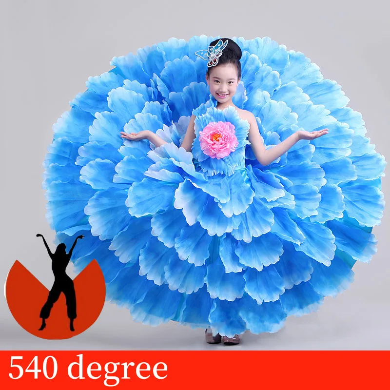 blue 540 Фламенко детское танцевальное платье Flamengo костюмы; джинсовая куртка для девочек с лепестками испанское платье испанское фламенко одежда для танцоров для выступлений SL1441 - Цвет: blue 540