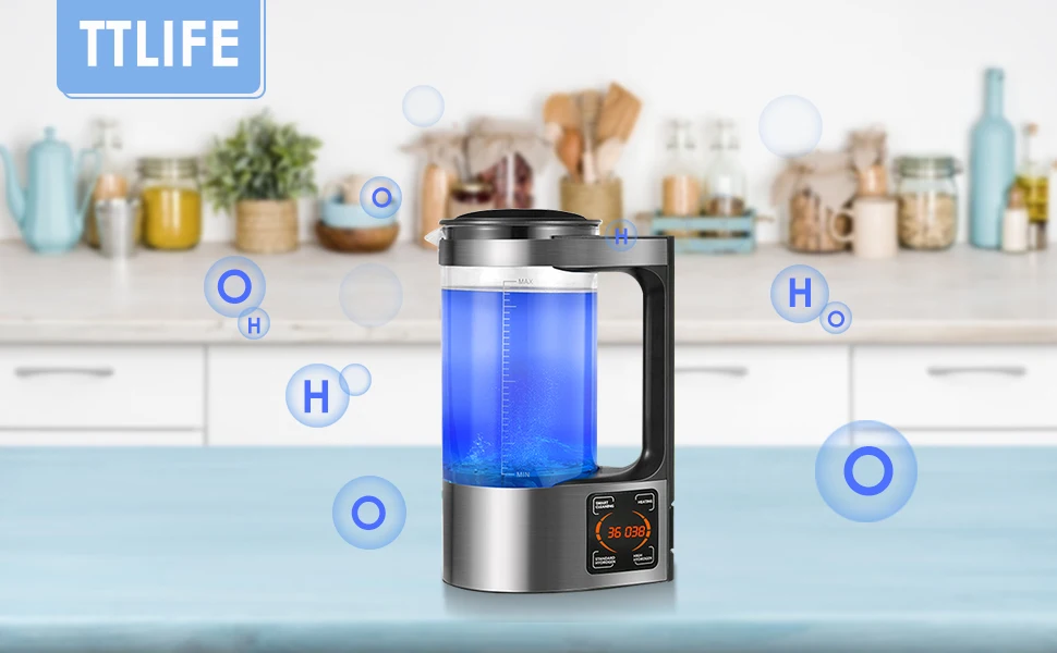 TTLIFE Hydrogen Water Generator Hydrogen Rich Water Machine Portable Water Ion Generator Hydrogen Rich Water Bottle 2 Liters Large Capacity Thermostat Digital Touch Control LED Display 