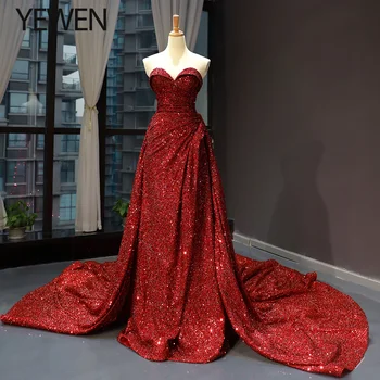

Luxury Sweetheart Sexy Sequined Evening Dresses 2020 Sleeveless High-end Sparkle Evening Gowns Real Photo YEWEN 66681