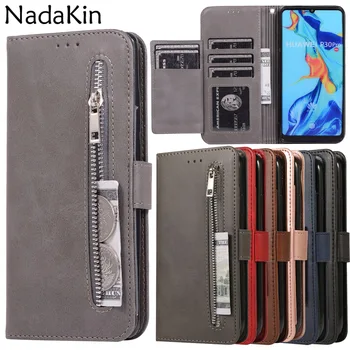 

5 Card Slots Wallet Case Shell for Huawei P30 P20 Lite Mate 10 20 Pro Luxury Flip Book Cover With Zipper Pocket