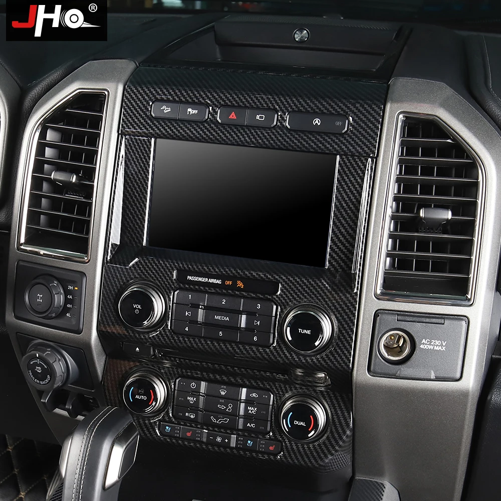 JHO ABS Carbon Grain Front Center Console Panel Cover Trim for Ford F150 Raptor 2016-2020 2018 XLT Limited Platinum Accessories