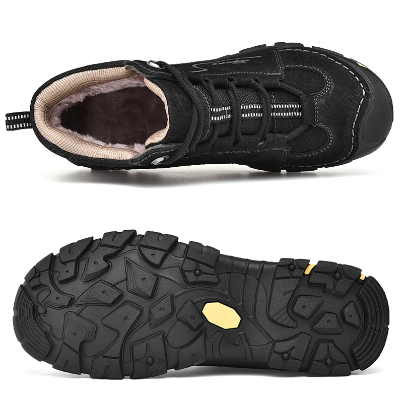 Hiking Shoes Men Winter Snow Shoes Comfortable First Layer Cowhide Leather Outdoor Men Hiking Casual Sneakers Boots Walk Shoes