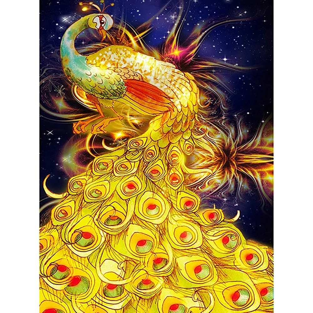 Алмазная 5D картина Золотой Павлин сделай сам вышивка крестиком мозаика из