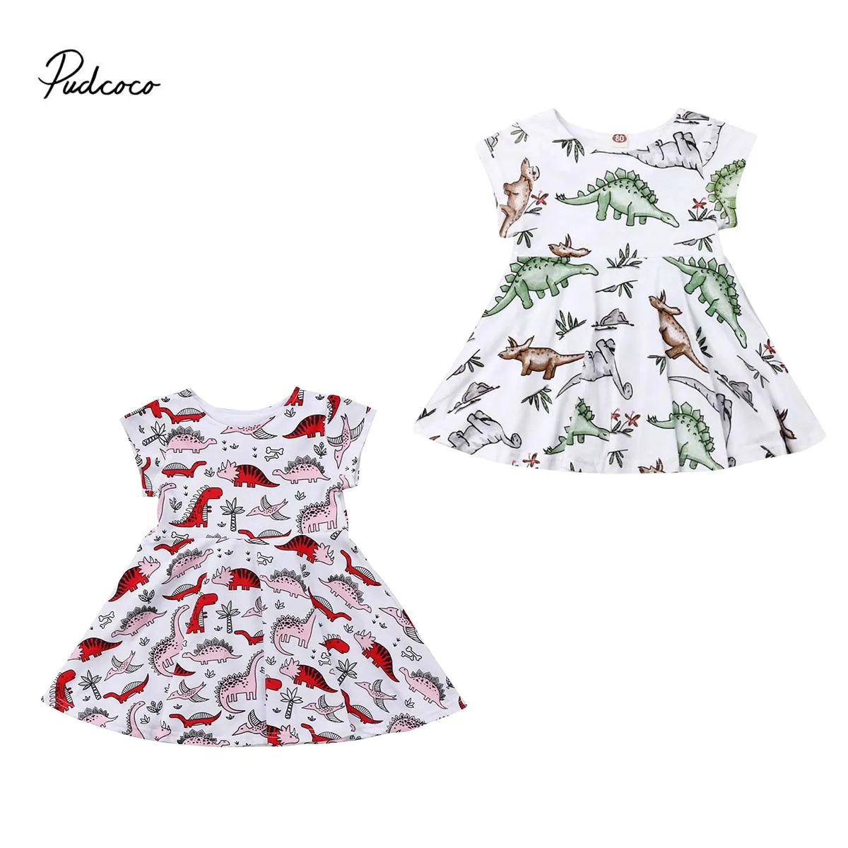 

2019 Baby Summer Clothing Toddler Kid Baby Girl Dinosaur Dress Clothes Knee Length Causal Dress Cotton A-Line Sundress 6M-5T