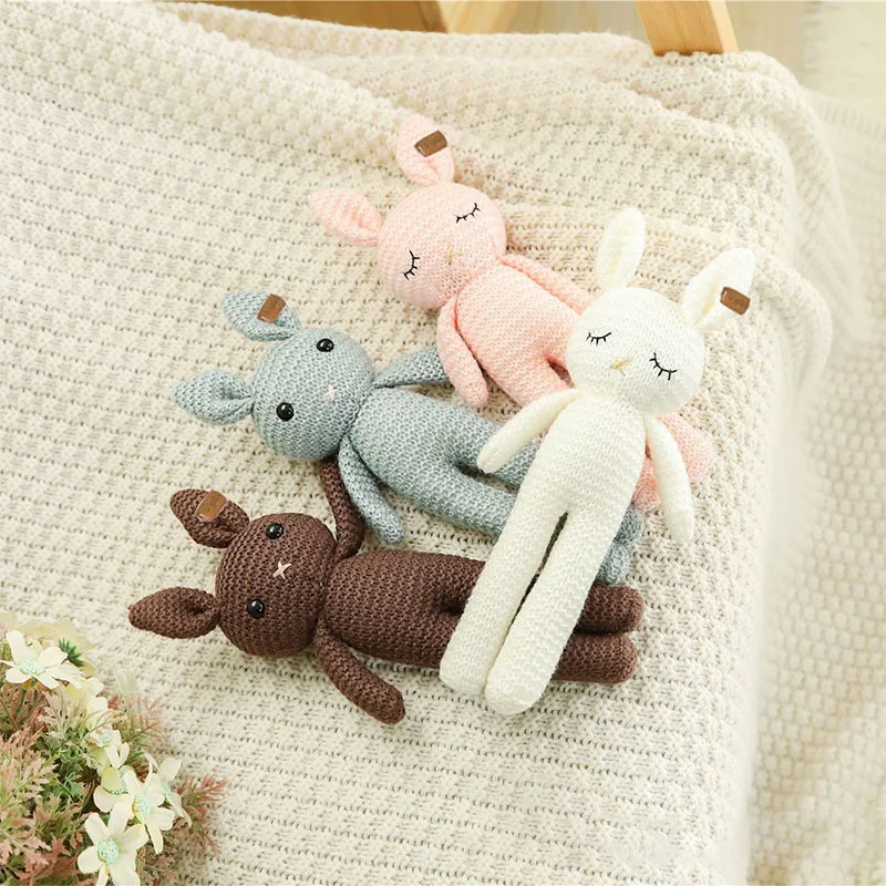 New Handmade Kawaii Rabbit Crochet Wool Doll Animal Stuffed Plush Toy Soothing Baby Sleeping PillowToys For Kids Birthday Gifts 4
