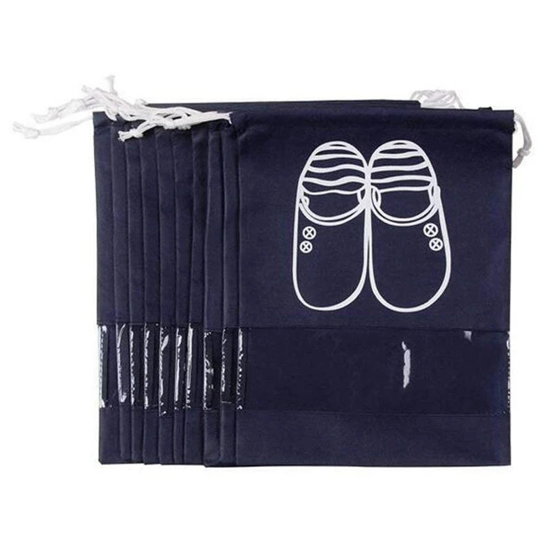 Travel Shoe Organizer Bags for Boots, High Heel, Drawstring, Transparent Window, Space Saving Storage Bags 10 Pack