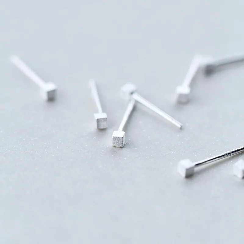 

100% Real 925 Sterling Silver Tiny Solid Square Shape Studs Earrings for Women Fashion Earings Christmas Jewelry