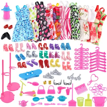

1 set Random Handmade For Barbie Doll Accessories Including Dress Shoes Glasses Necklaces Pretend Role Play Clothes Game Toys