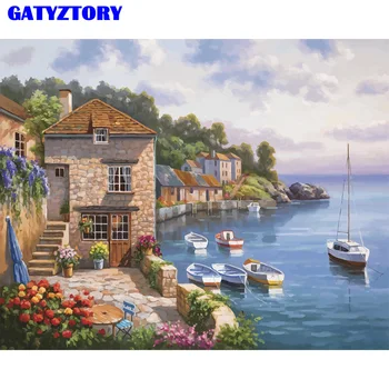 

GATYZTORY 60x75cm Frame Harbor DIY Painting By Numbers Kit Wall Art Acrylic Canvas Painitng Handpainted For Home Decoration Gift