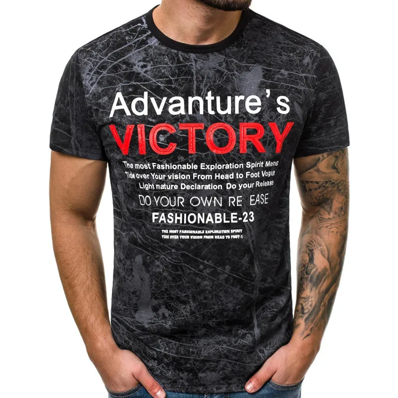 

Men'S Funny Graffiti Splash-ink Letters Print Short Sleeve T-shirt Fashion Casual O-neck T shirt Fitness T-shirt Tops Tee