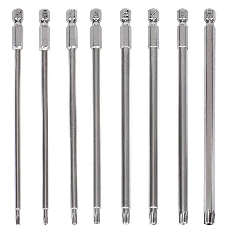 Jeu de forets à tête Torx 150mm, 8 pièces, embouts de tournevis à pointe magnétique S2 en acier 1/4 pouces, embout de sécurité Torx avec trou