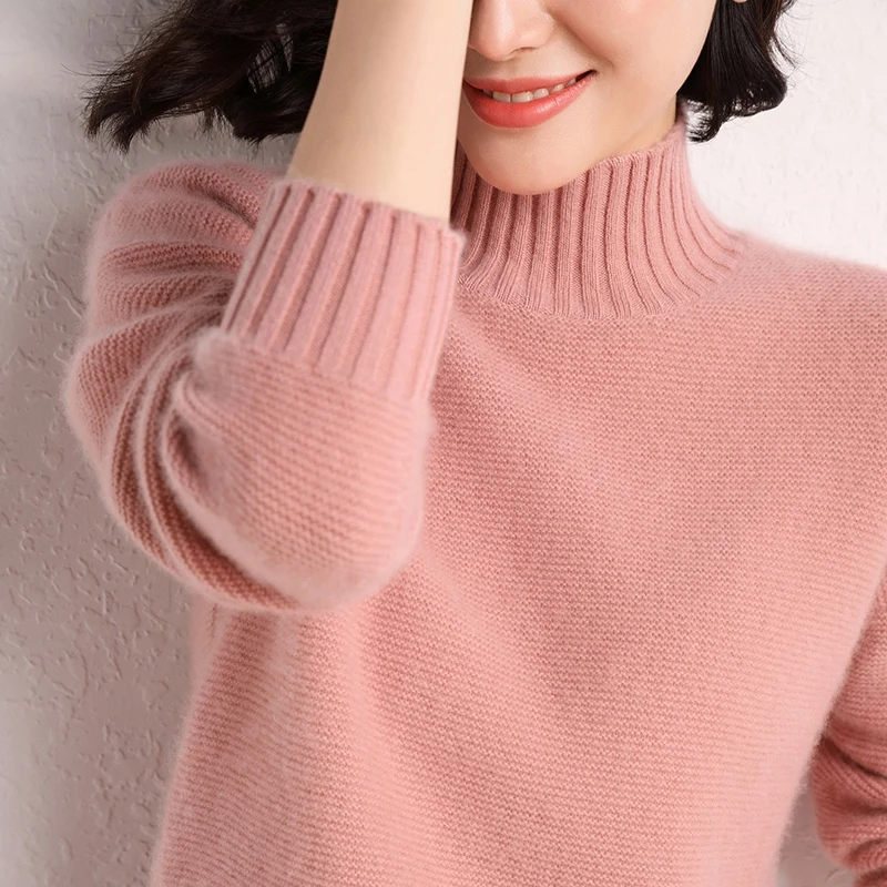 Осень Зима женский кашемировый свитер невысокая горловина вязаный пуловер Женский однотонный тонкий теплый свитер
