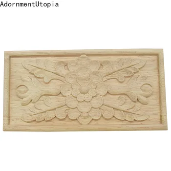 

Wood Applique Decal Figurines Wooden Carved Decor Unpainted Large Crown Leaves Rectangle Flower Furniture Doors Home Statues