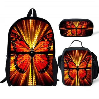 

THIKIN Children School Backpacks 3 Pcs/set with Butterfly Printing Schoolbags for Teenage Girls Cool Bookbags Student Supplies