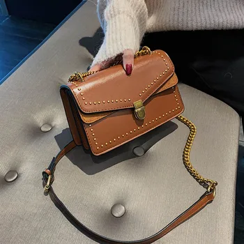 

Hot Chain Mini Rivets PU Leather Crossbody Bags For Women 2020 new Shoulder Messenger Bag Lady Travel Handbags and Purses сумка