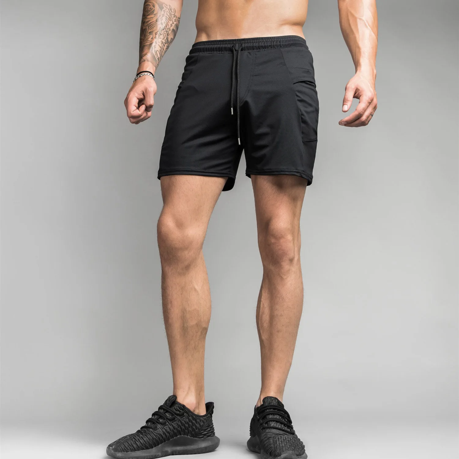 

New Summer Stretch Mesh Fitness Training Breathable Thin Casual Sports Shorts Men's Solid Color Drawstring Shorts