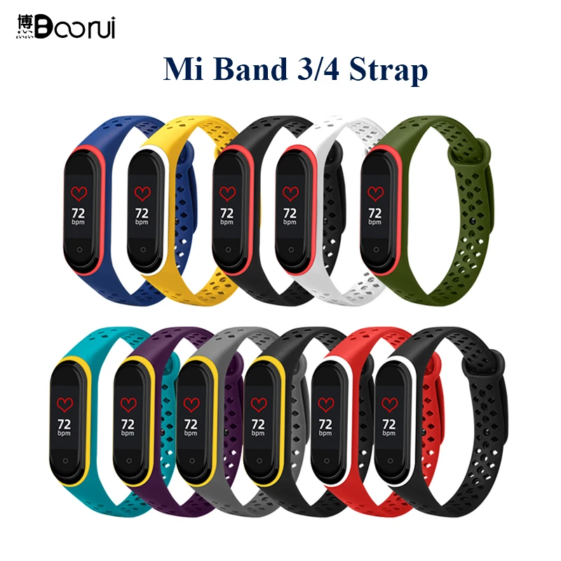 

BOORUI mi band 4 strap silicone replacement for Xiaomi mi band 4 3 strap double color diamond hole miband 4 strap