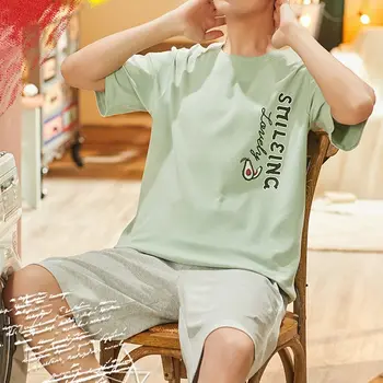 

Men Summer Cotton Short-sleeved Shorts Pajamas Set Thin Section Home Suit Multi Styles L-xxxl Plus Sizes Mens Sleepwear Pajamas