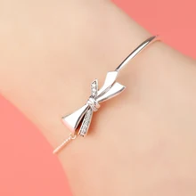 Браслет с бантом, серебро, 925, настраиваемый женский браслет, браслет на День святого Валентина, День рождения, Рождество, ювелирные изделия, подарки