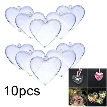 

10 Pcs Hanging Fillable Box Empty Christmas Clear Heart Shaped Decorations Parts