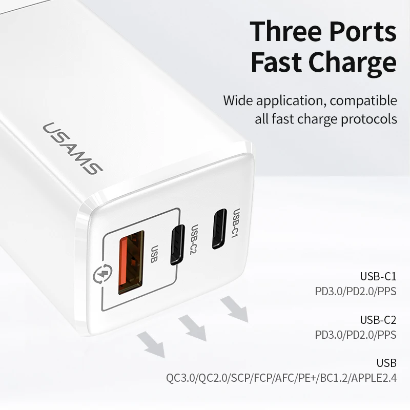 USAMS 65W GaN Charger Super Fast Charge Type C PD
