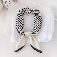 Luna&Dolphin Women Retro Sunscreen Small Silk Scarf 55x55cm Beige Strip Chiffon Headbands Bandana Bag Ribbon Neckerchief Hijab 6
